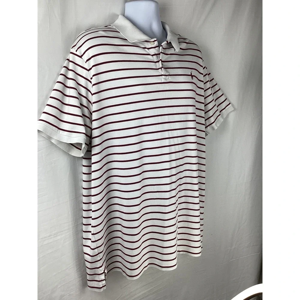 Polo Ralph Lauren Polo Shirt Mens XXL White Burgundy Stripe Short Sleeve Classic